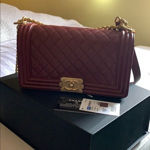 CHANEL Bags - Chanel medium le boy,maroon gold CHANEL Bags - Chanel medium le boy,maroon gold